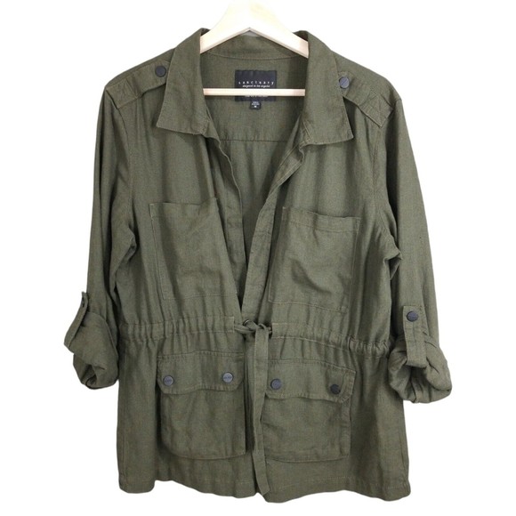 Sanctuary Women's Day Trip Cropped Linen Jacket Military Olive Green Medium - Picture 3 of 11